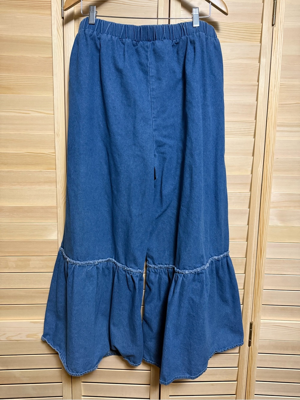 SHEIN Blue Denim Flared Tiered Wide-Leg Jeans
